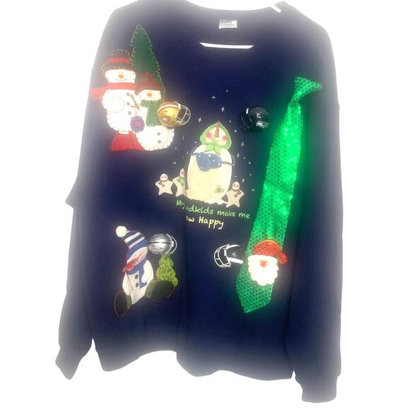 Vintage Jerzees Grandma Sweatshirt XL Navy  NFL Helmets 1999 Christmas - Picture 1 of 13